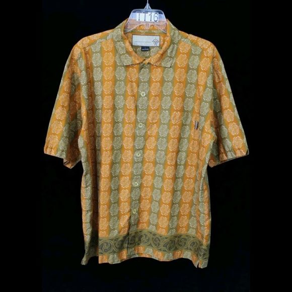 Prana Other - PRANA SHORT SLEEVE MENS LARGE ORANGE BROWN FLORAL STRIPE BUTTON SHIRT